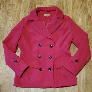 Valerie Stevens Fuchsia Double-Breasted Pea Coat Womens Size S Pink
